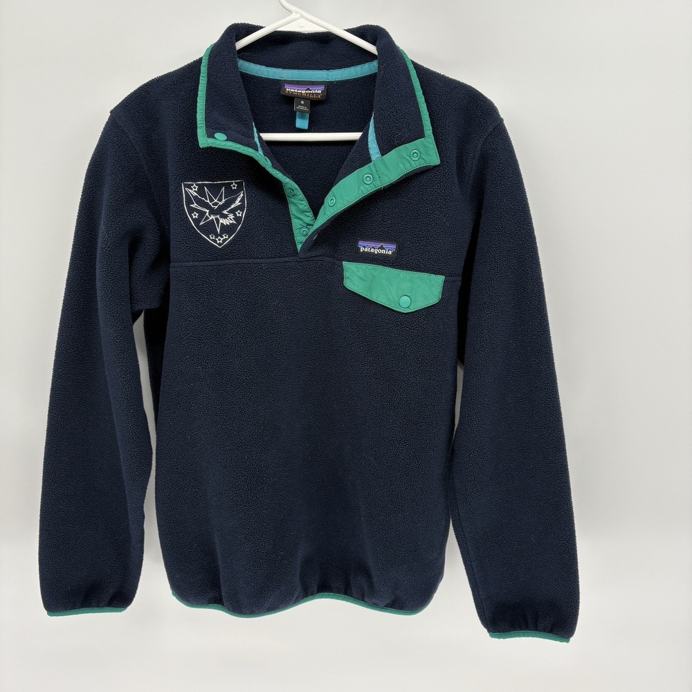 Rare 2016 Embroidered Patagonia Synchilla Snap Two Tone Blue Pullover Women M